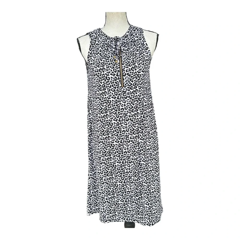 Michael‎ Kors Women Sleeveless Casual Dress BLACK White Print TASSEL Size XS